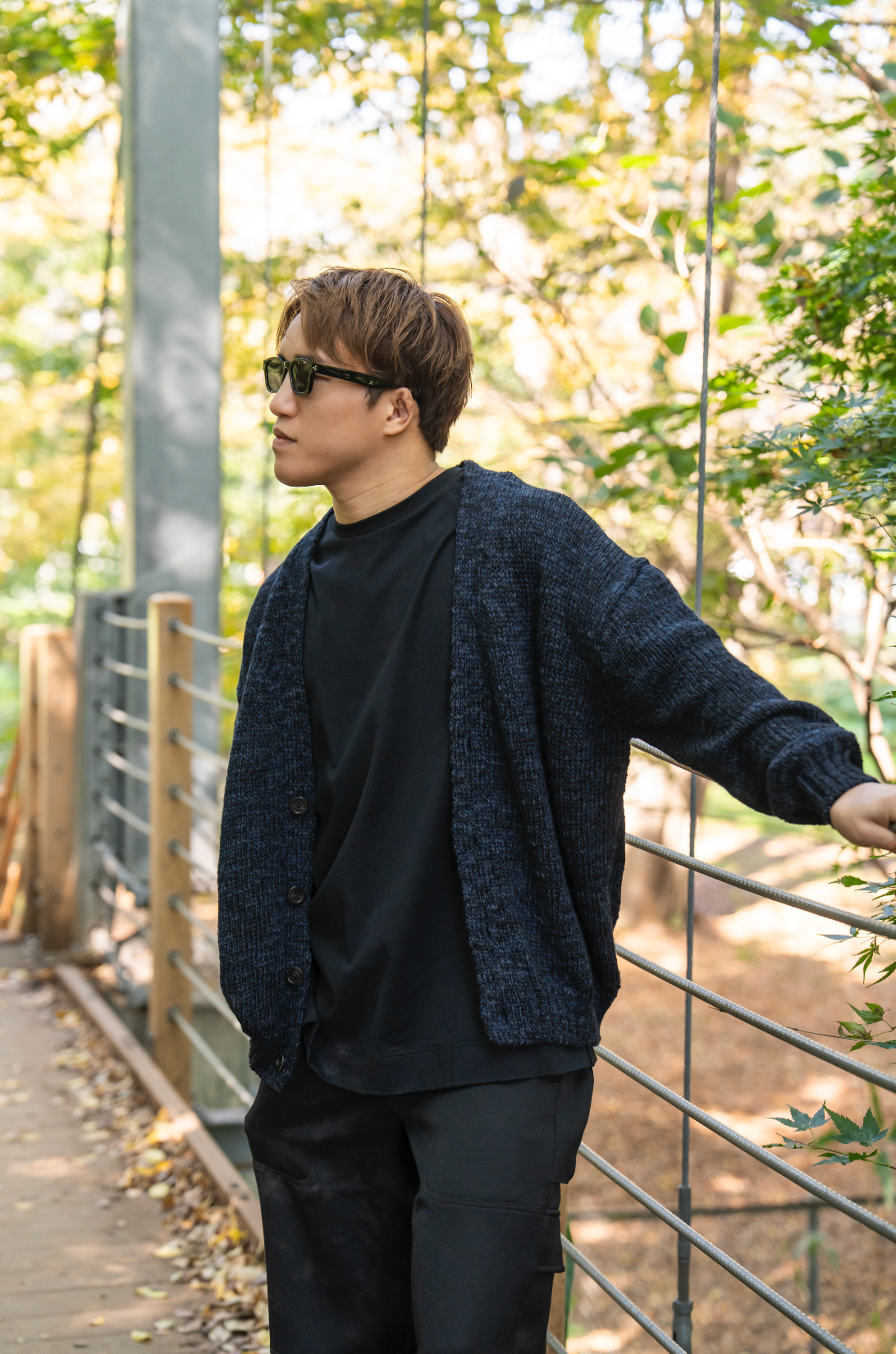 Mosaic Wool Knit Cardigan  (NAVY)
