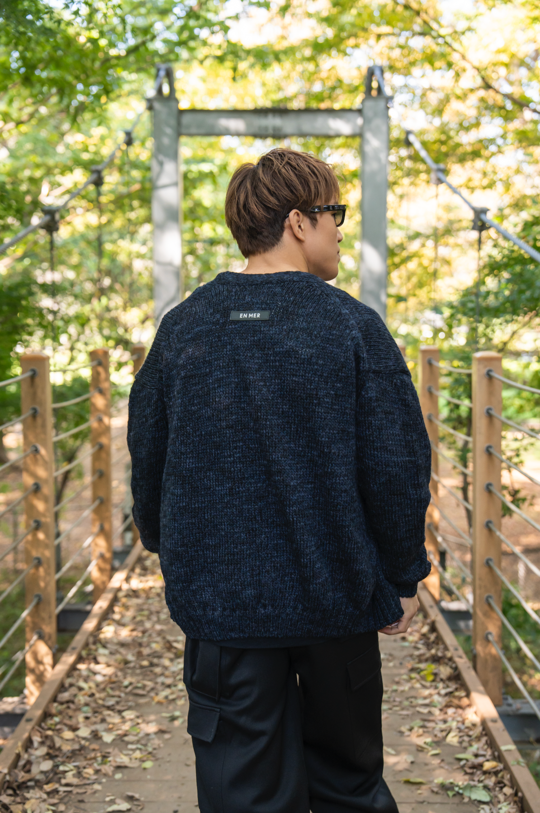 Mosaic Wool Knit Cardigan  (NAVY)