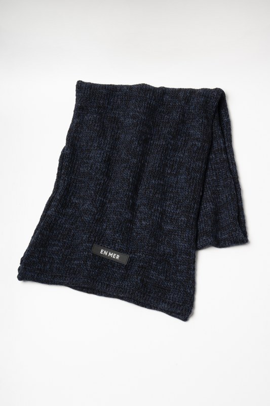 Mosaic Wool Knit Stole  (NAVY)