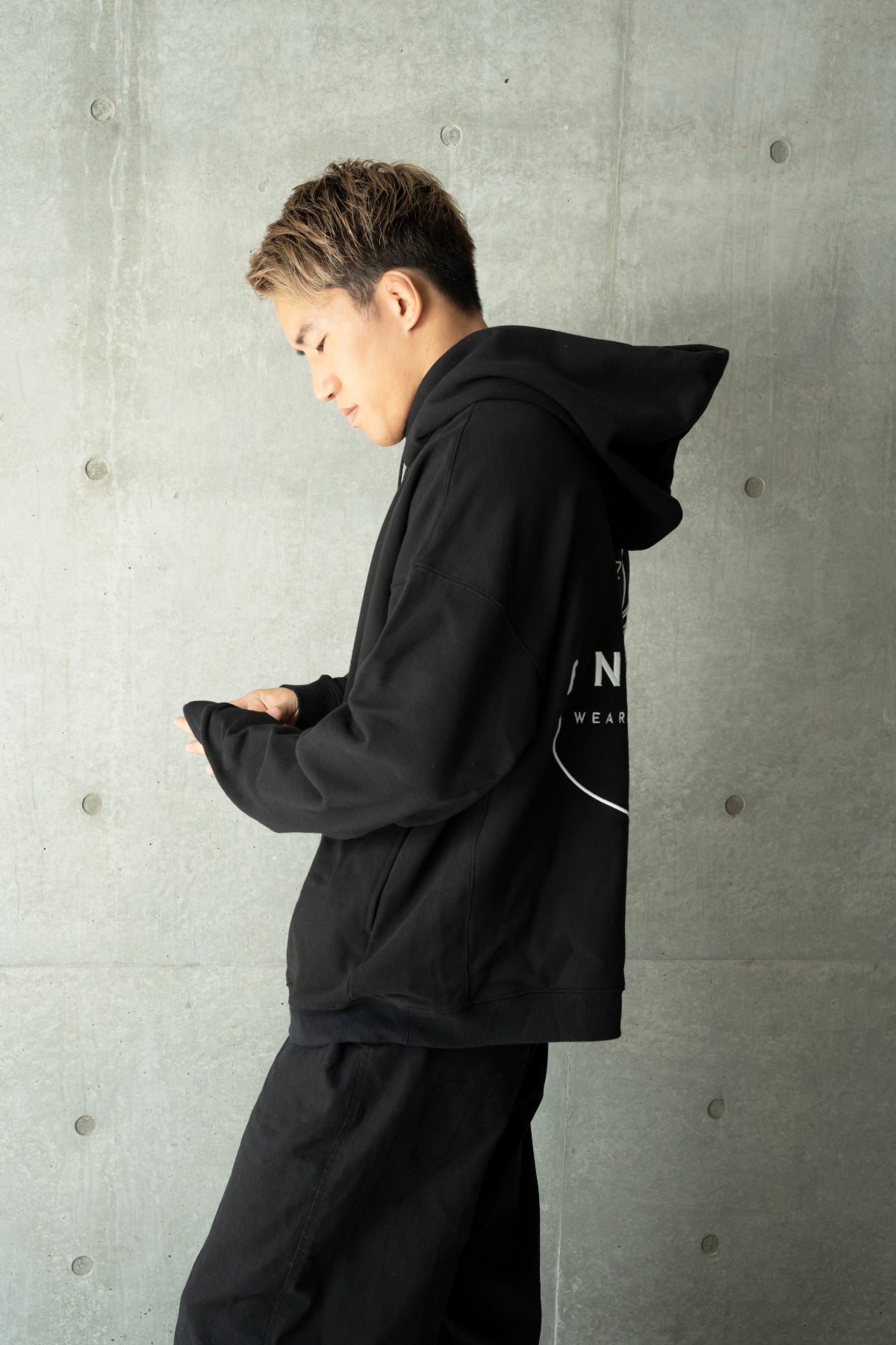 Convex Embroidery Logo Hoodie Black